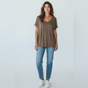 J. Jill Pure Jill Scoop Neck Pocket Tee Brown Size Small